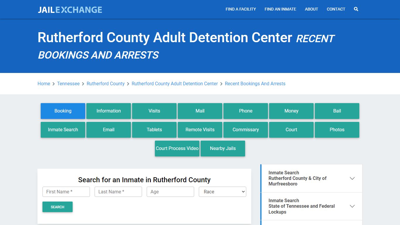 Rutherford County Adult Detention Center TN Recent Arrests and Bookings